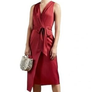 Ted Baker London Red Chrisey Fixed Wrap Midi Dress Women's Size 2 (US 6) NWT